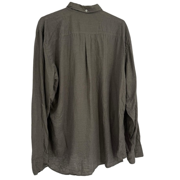 Billy Reid Mens Button Down Shirt Size XXL Stripe Long Sleeve Green Linen - Picture 2 of 8